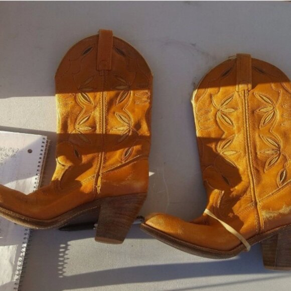 VTG DINGO ACME WOMEN'S TAN MARBLED LEATHER WESTERN sz6.5 COWBOY BOOTS RS 40402 - Picture 3 of 12